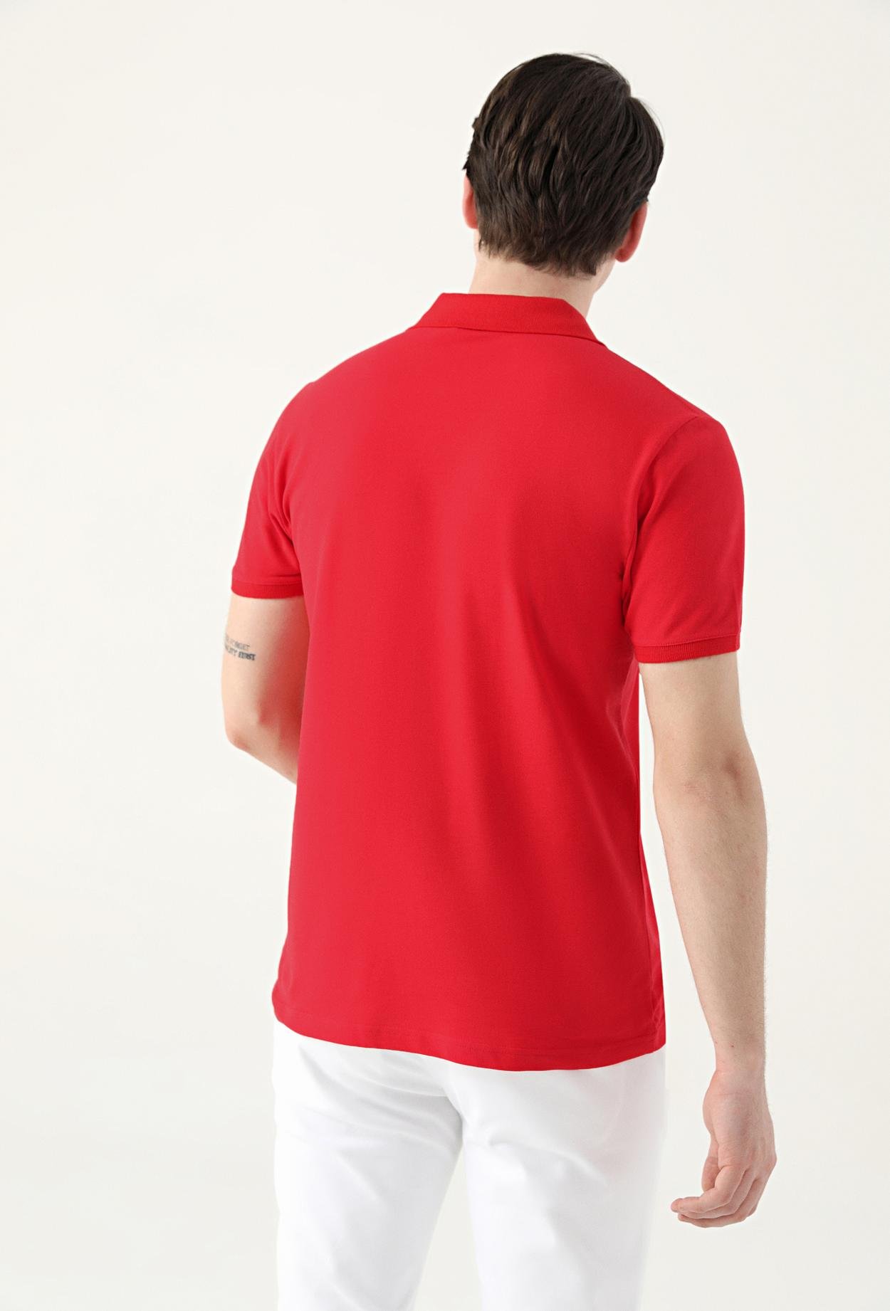 Ds Damat Slim Fit Kırmızı Çizgili %100 Pamuk Polo Yaka T-Shirt