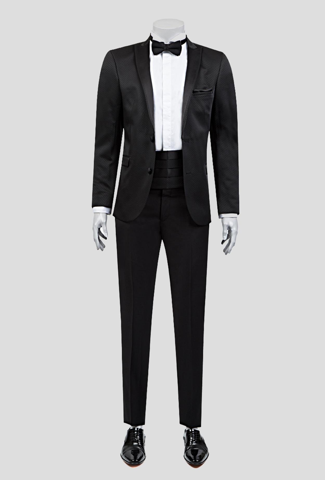 Twn Süper Slim Fit Siyah Jakar Desenli Damatlık & Smokin Takim Elbise