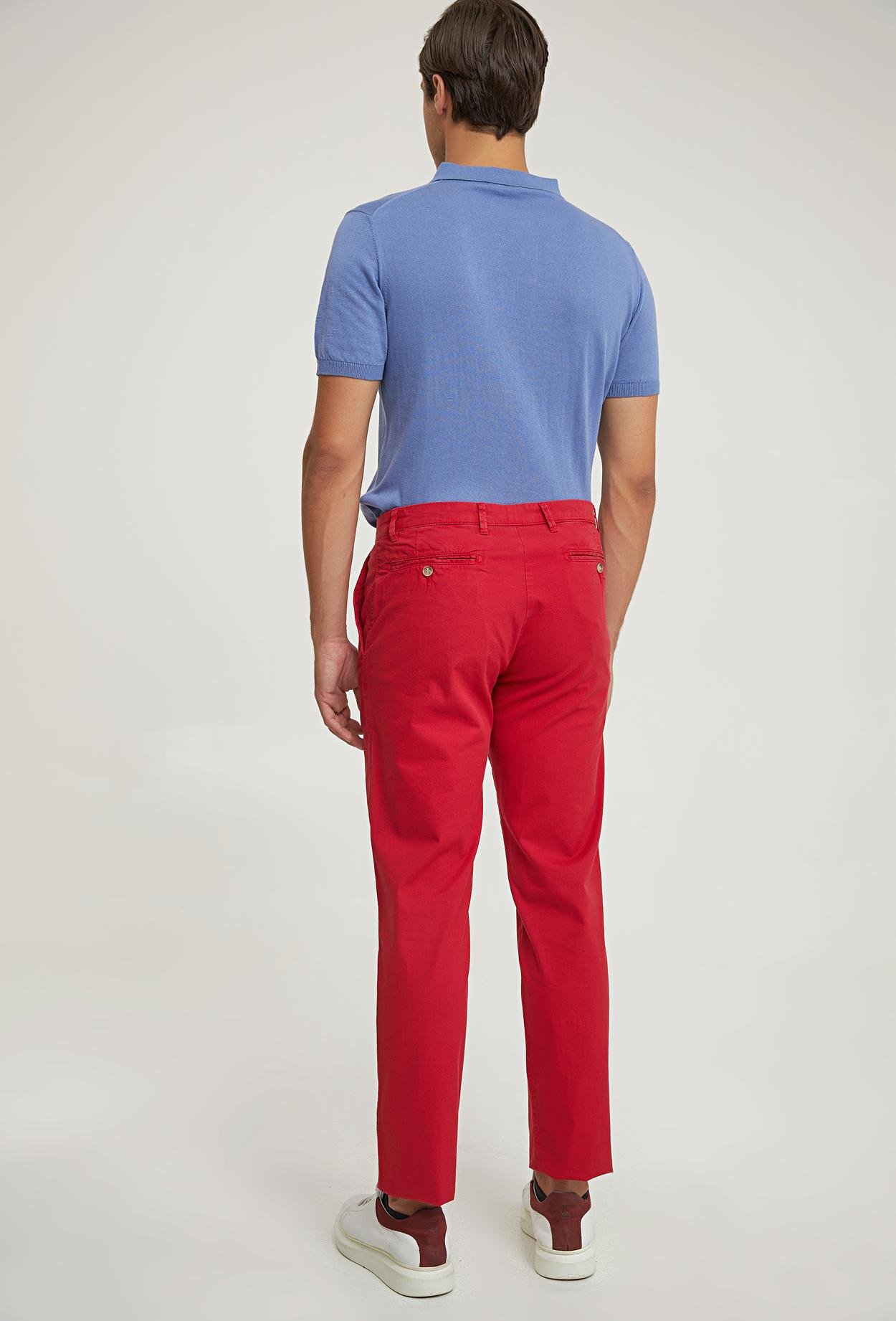Ds Damat Slim Fit Kırmızı Düz Chino Pantolon