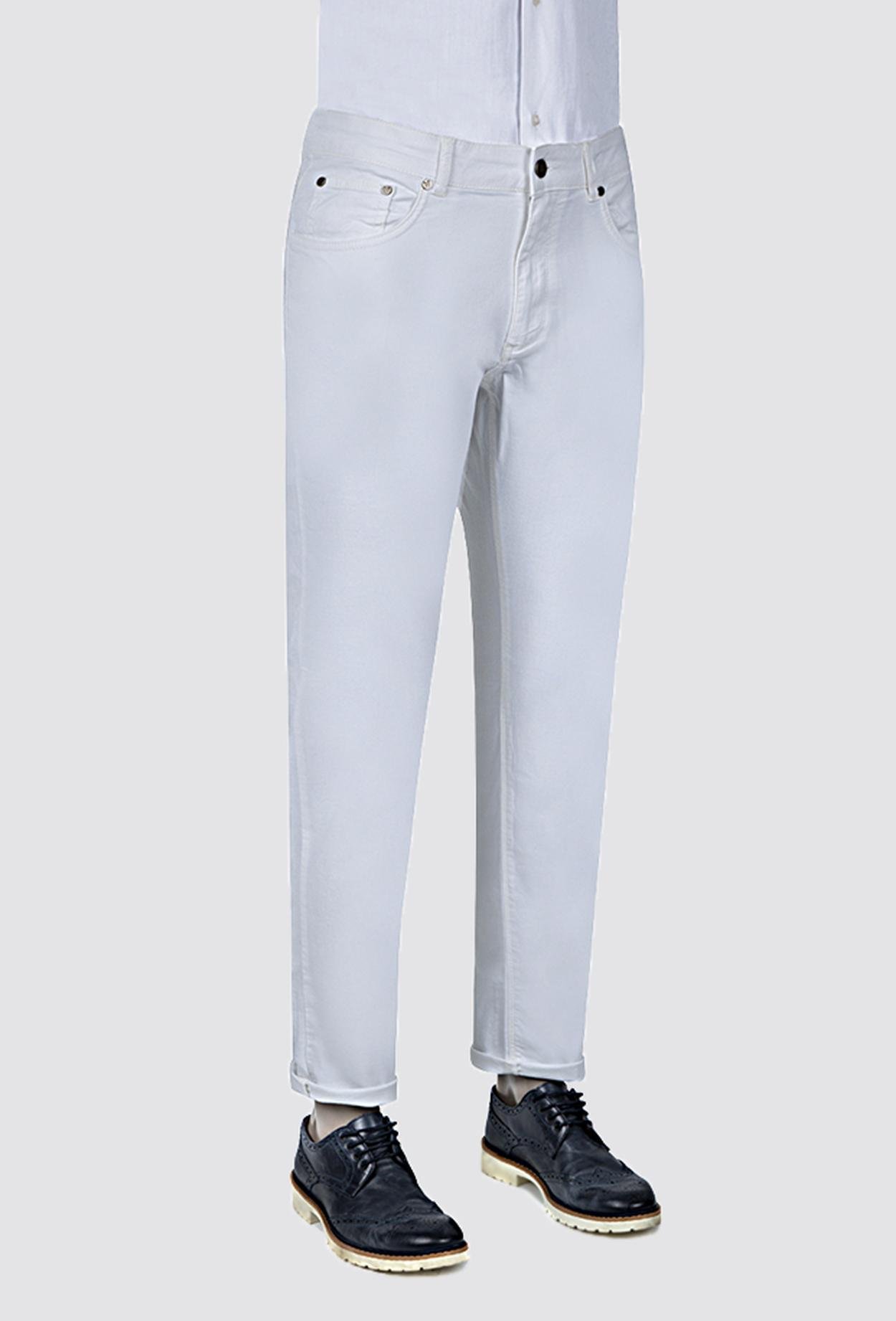 Ds Damat Slim Fit Beyaz Düz Chino Pantolon