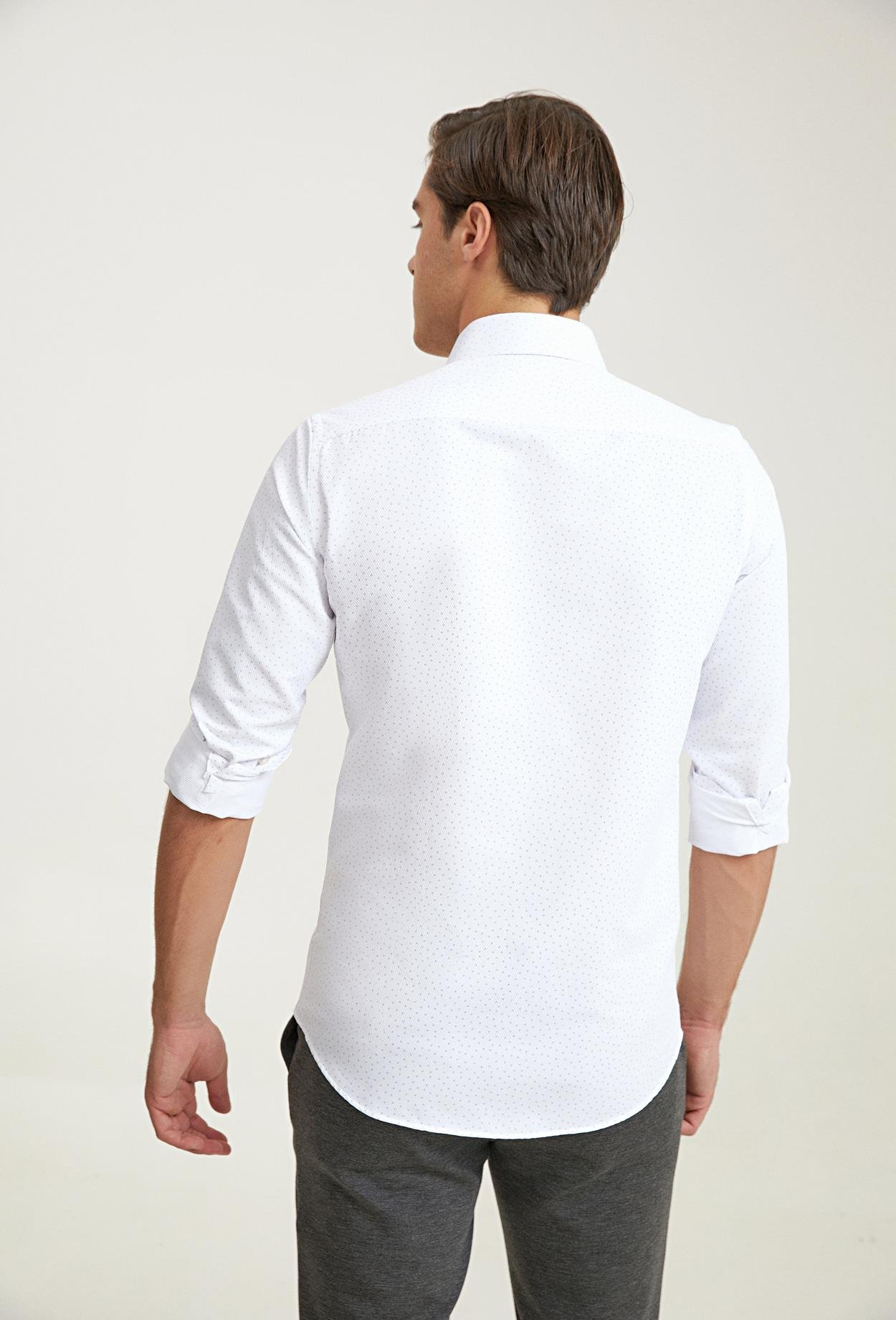 Ds Damat Slim Fit Beyaz Baskılı Gömlek