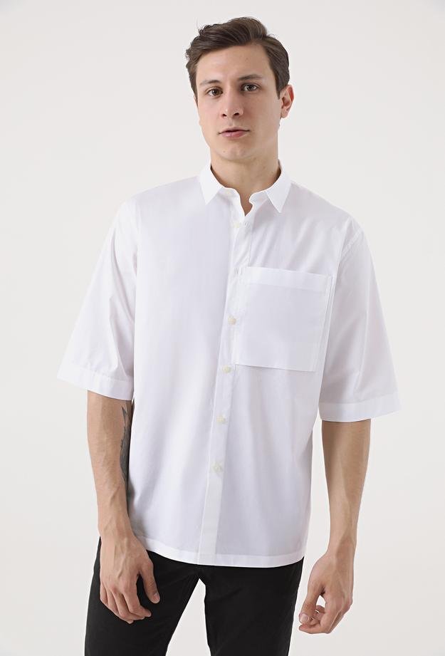 Tween Oversize Beyaz Düz %100 Pamuk Gömlek - 8682365209087 | Damat Tween