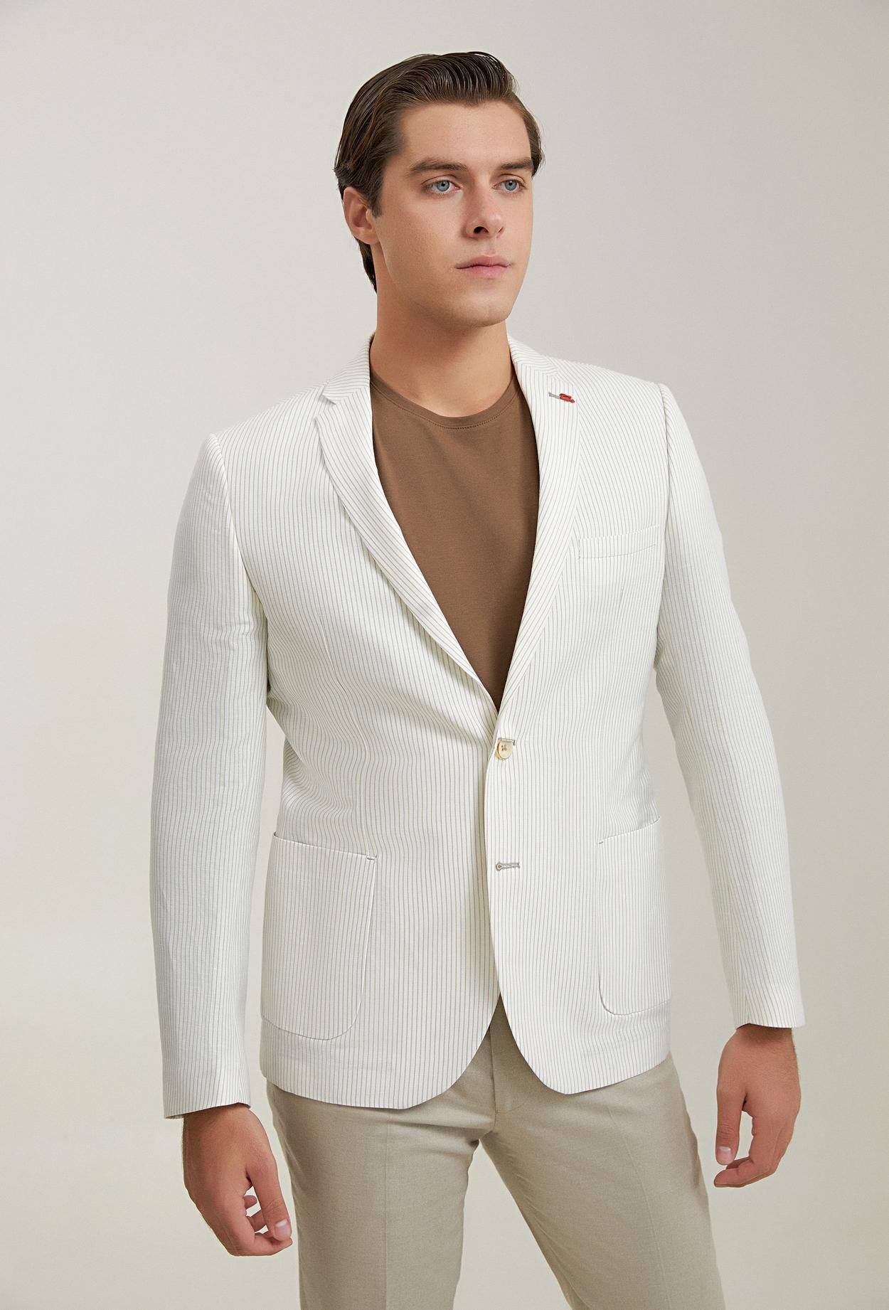 Twn Slim Fit Beyaz Kumaş Ceket