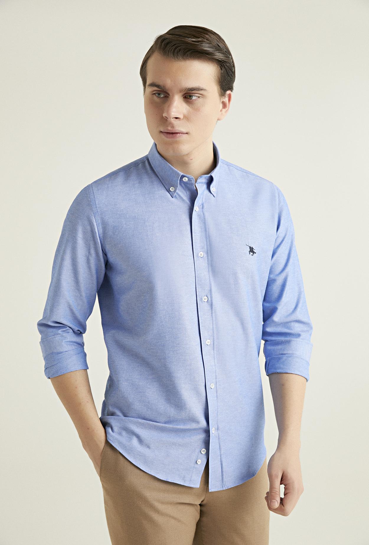 Ds Damat Slim Fit Mavi Oxford Gömlek