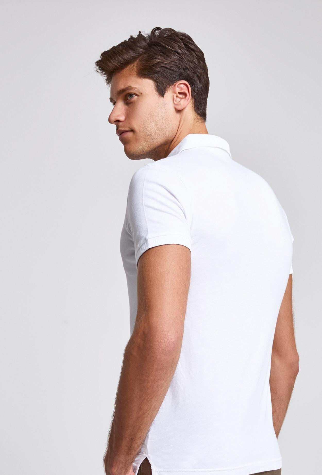 Ds Damat Slim Fit Beyaz Pike Dokulu %100 Pamuk T-Shirt