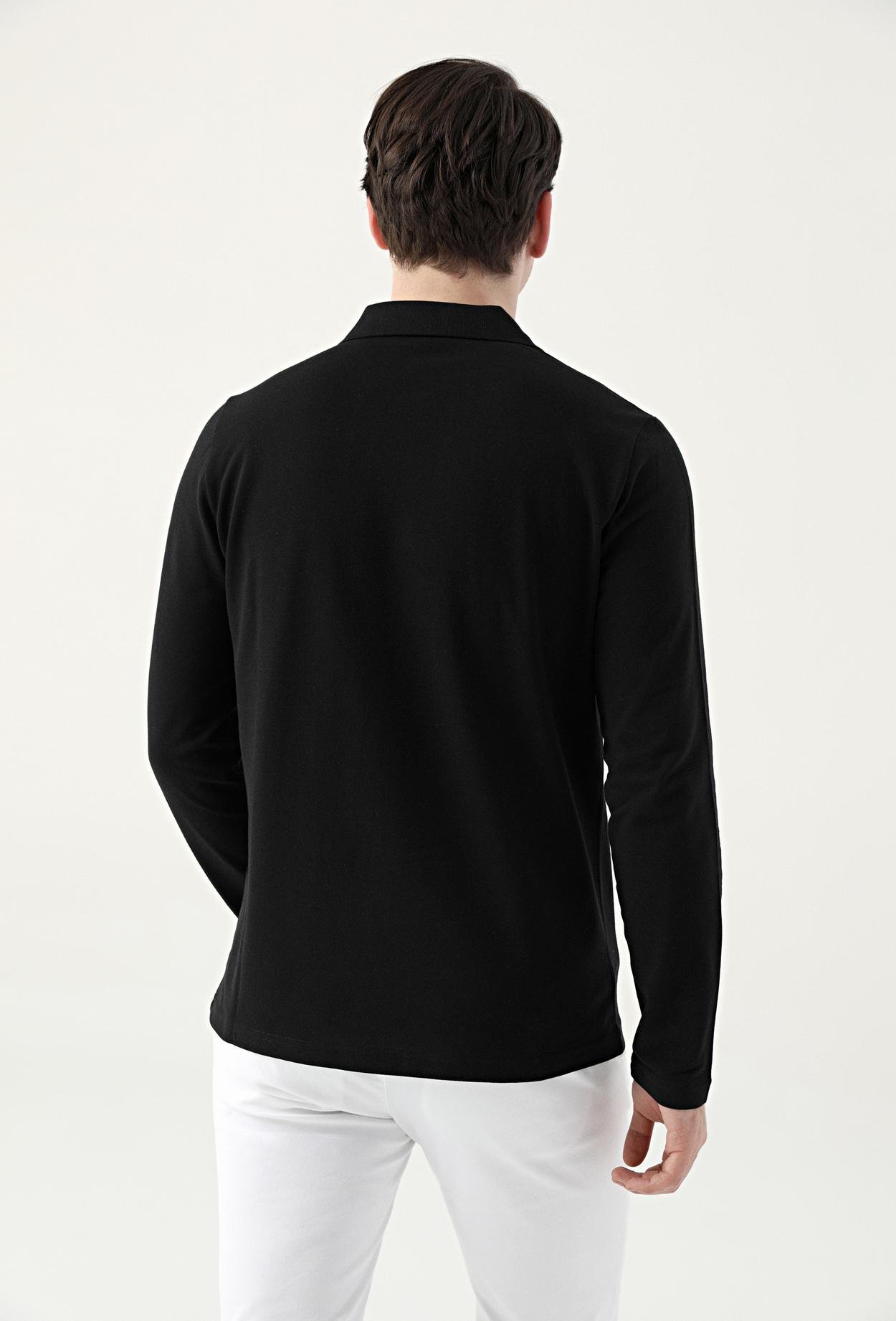 Ds Damat Regular Fit Siyah Pike Dokulu %100 Pamuk Polo Yaka T-Shirt