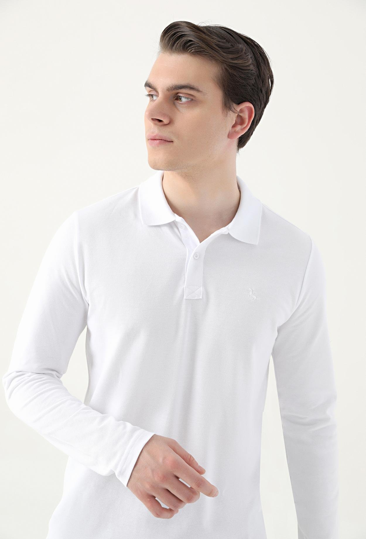 Ds Damat Regular Fit Beyaz Pike Dokulu %100 Pamuk Polo Yaka T-Shirt