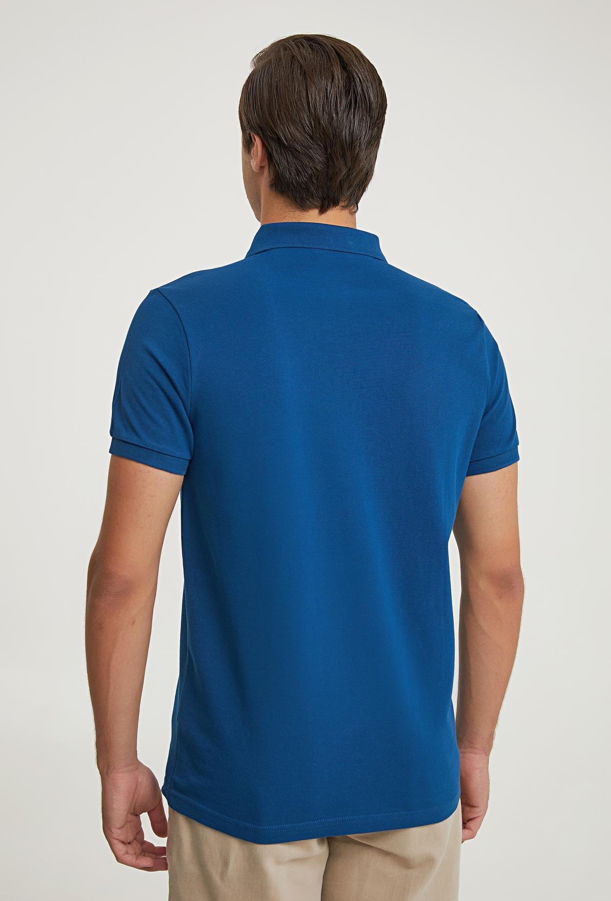 Ds Damat Regular Fit Açık Lacivert %100 Pamuk Polo Yaka Nakışlı T-Shirt