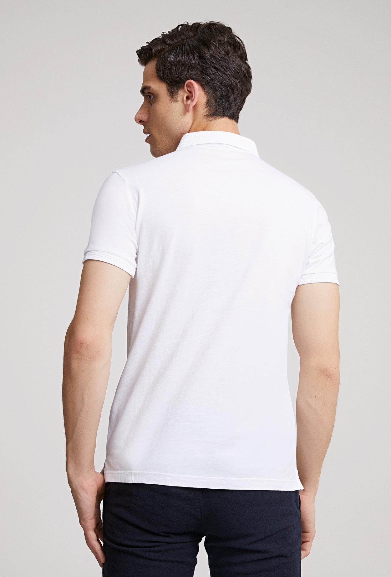 Ds Damat Slim Fit Beyaz Pike Dokulu T-Shirt
