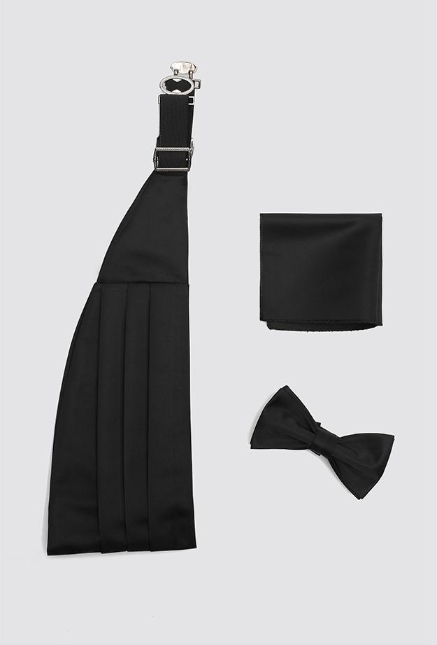 Damat Siyah Düz Kusak-papyon Set - 8682365129996 | Damat Tween