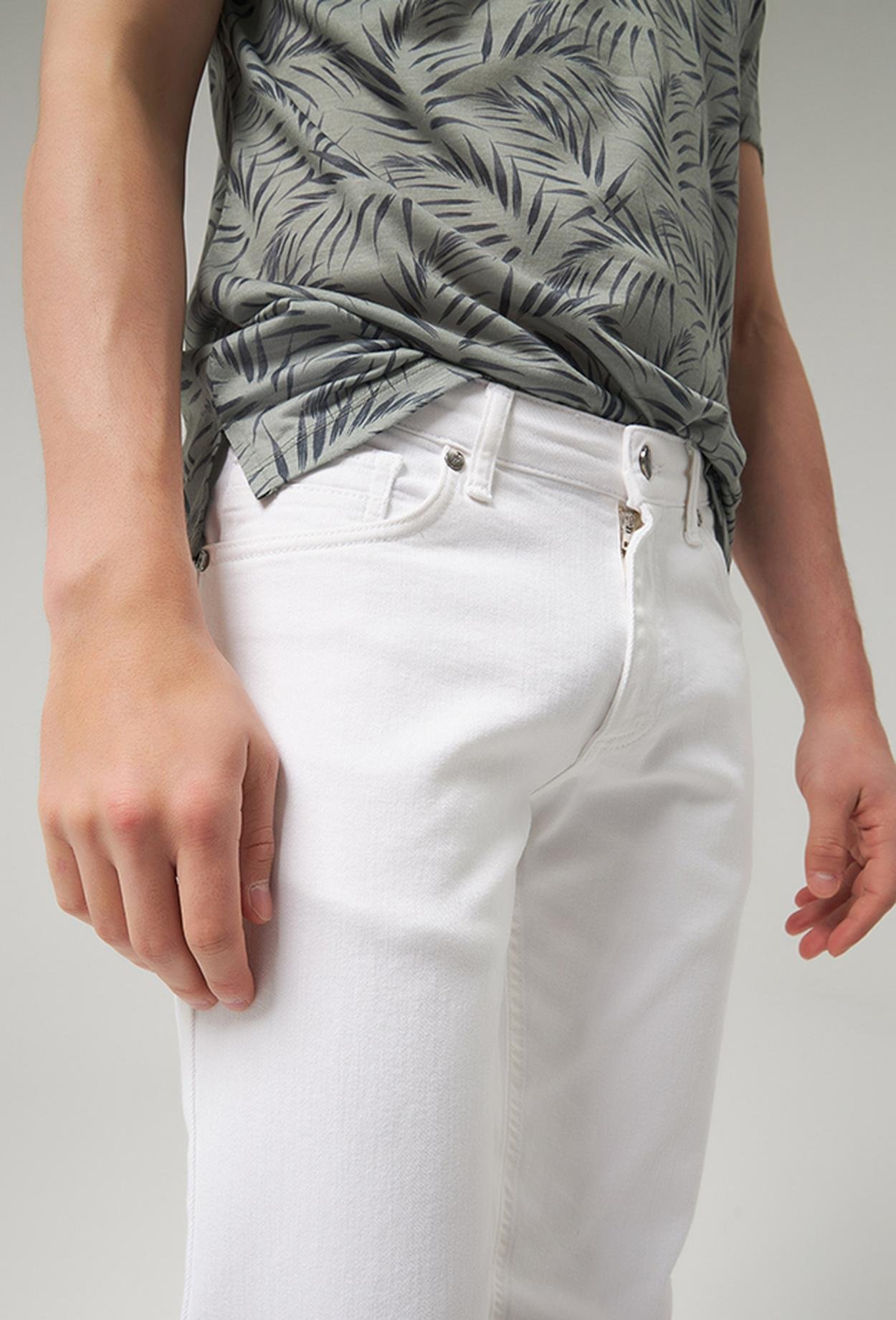 Twn Super Slim Fit Beyaz Armürlü Denim Pantolon