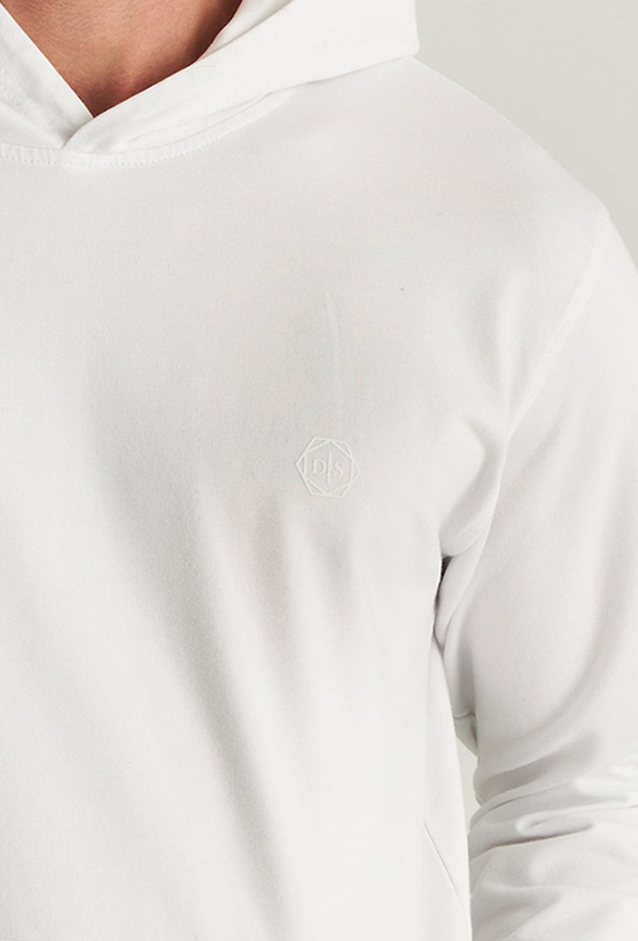 Ds Damat Relaxed Fit Beyaz Pamuklu Logo Baskılı Sweatshirt