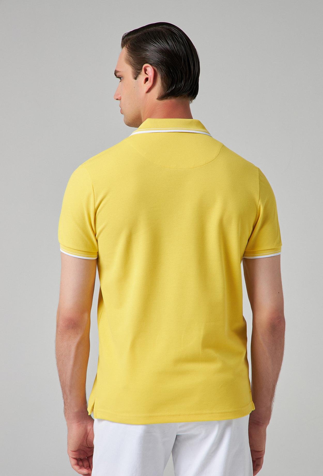 Twn Slim Fit Sarı Düz Örgü Pamuklu Logo Baskılı T-Shirt