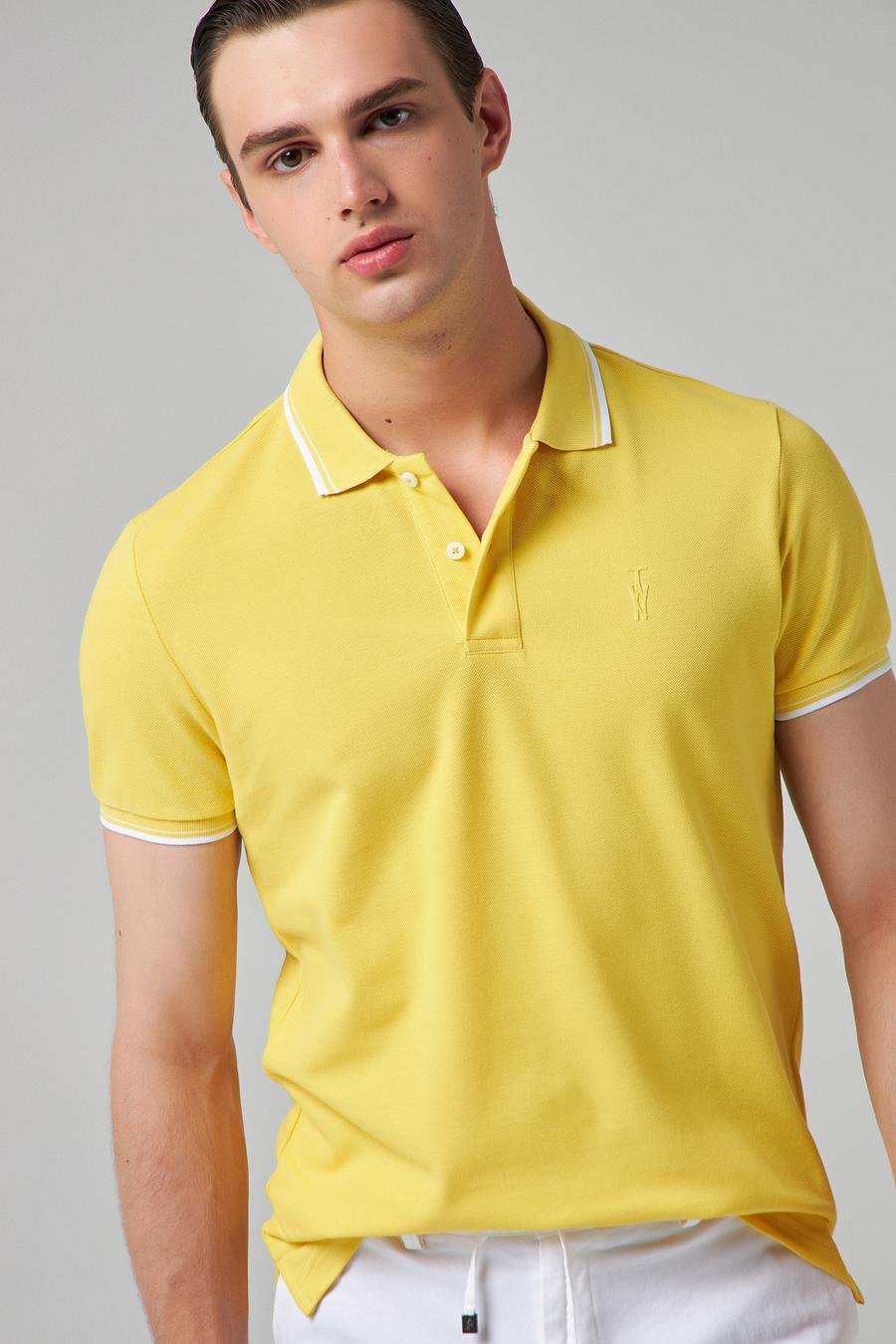 Twn Slim Fit Sarı Düz Örgü Pamuklu Logo Baskılı T-Shirt - 8683218381905 | D'S Damat
