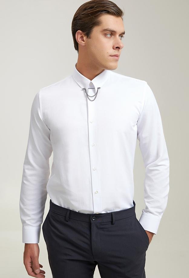 Tween Slim Fit Beyaz Pamuk Karışımlı Gömlek - 8682364901852 | Damat Tween