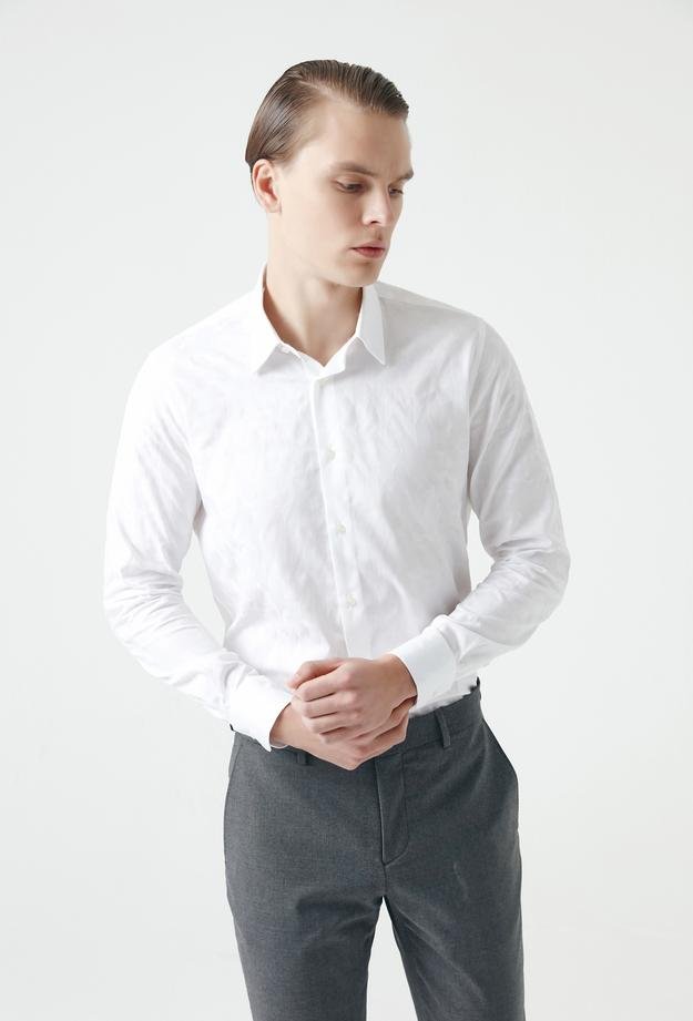 Tween Slim Fit Beyaz Desenli Gömlek - 8682365691172 | Damat Tween