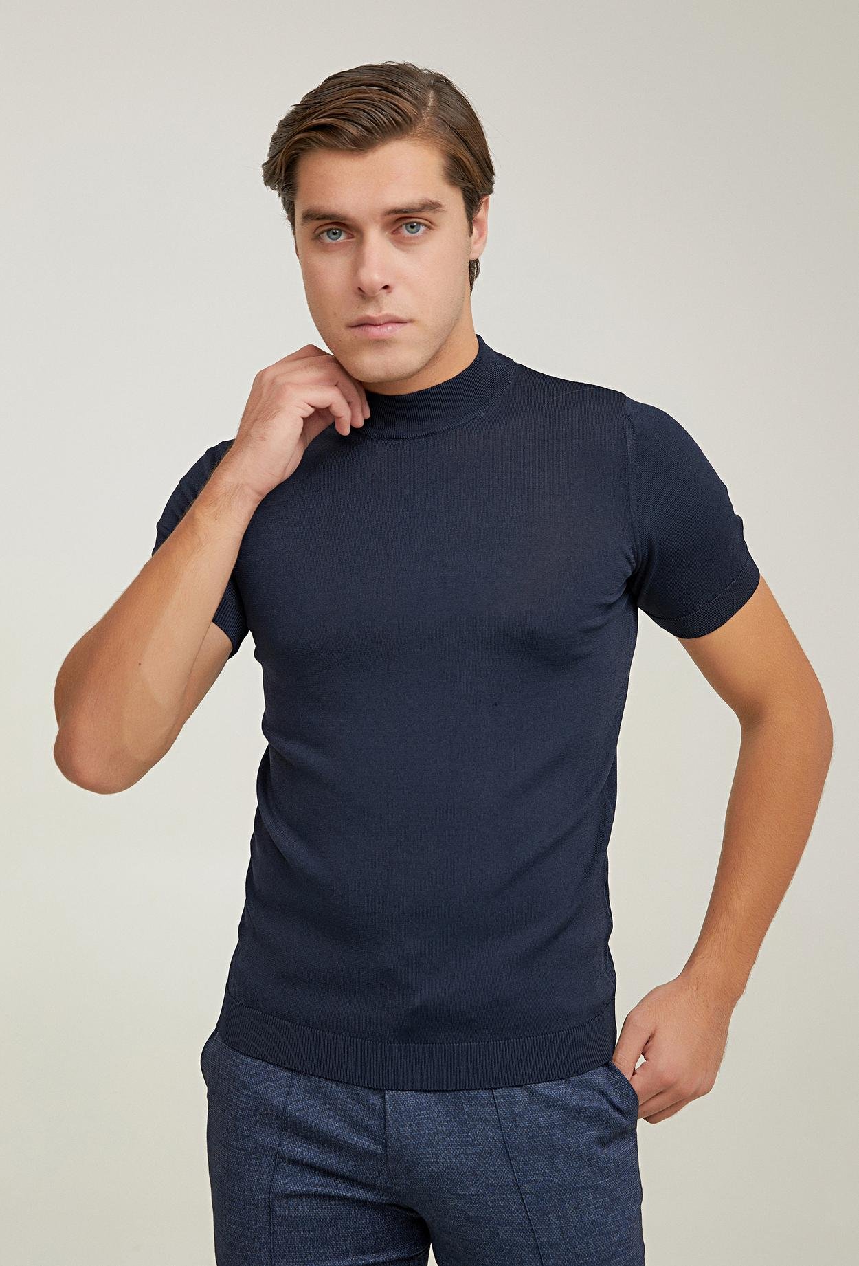 Twn Slim Fit Lacivert Rayon Örme T-Shirt