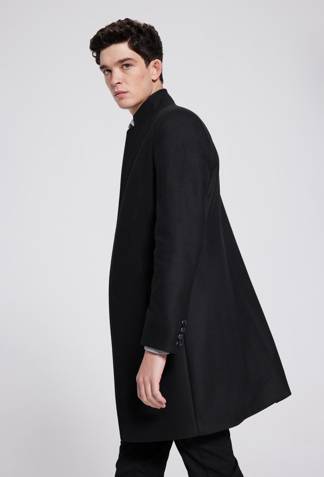 Twn Slim Fit Siyah Viskon Karışımlı Palto