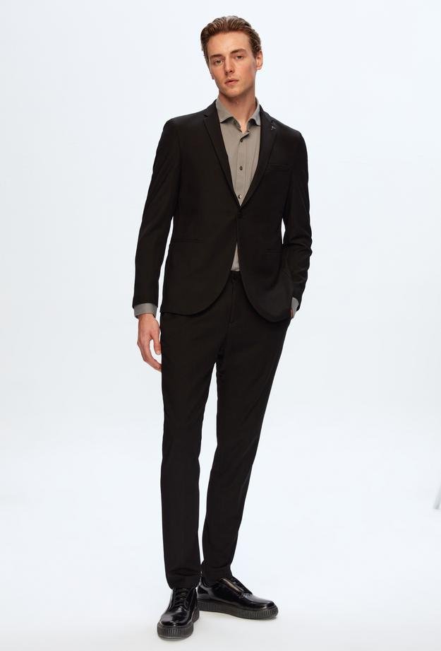 Tween Slim Fit Siyah Düz Viskon Karışımlı Takim Elbise - 8682365739904 | Damat Tween