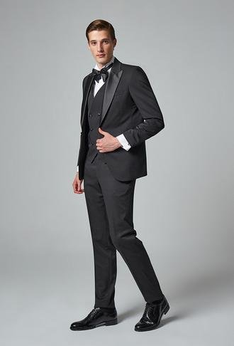 Ds Damat Slim Fit Siyah Armürlü Damatlık & Smokin Yelekli Takim Elbise - 8683219100758 | D'S Damat