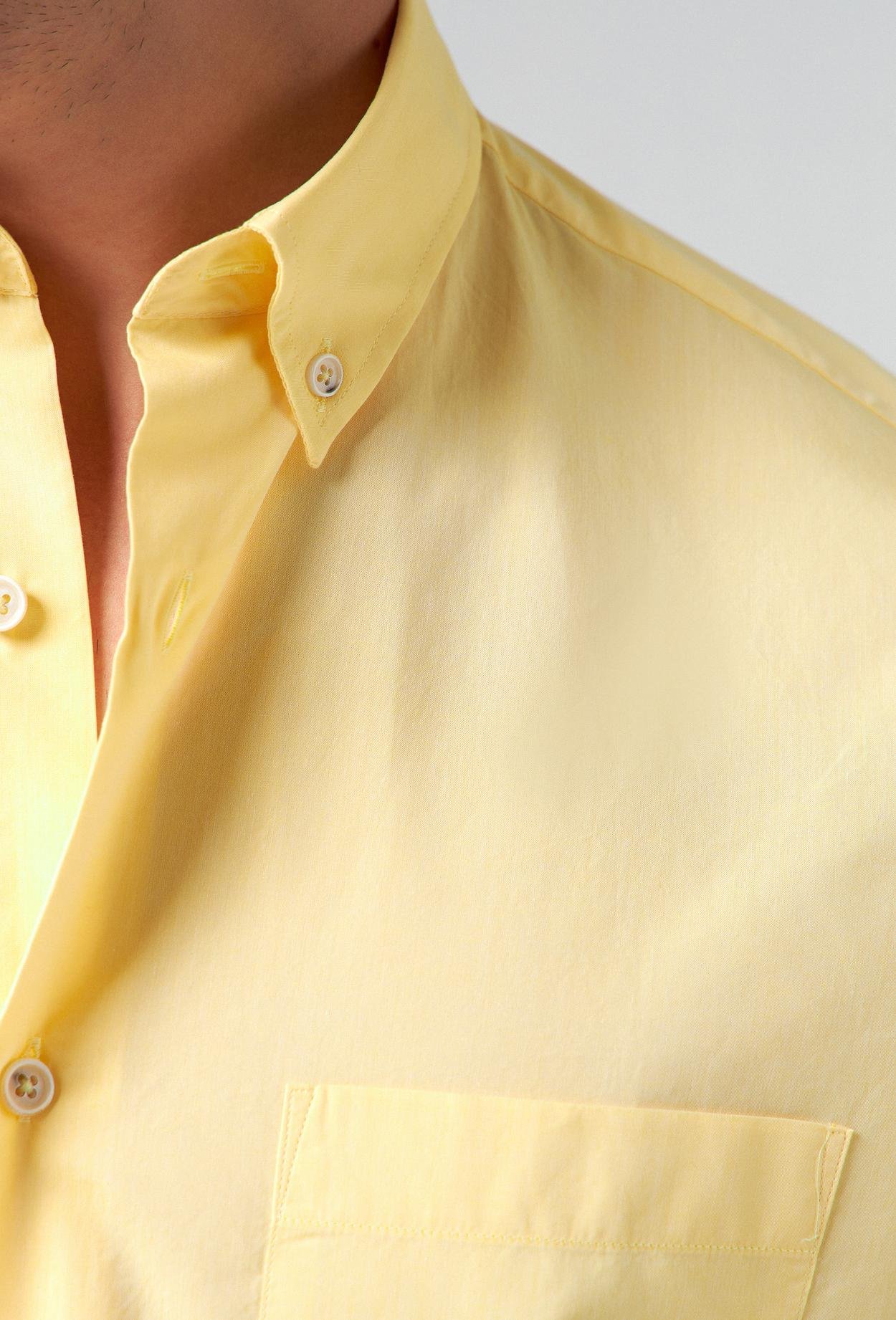 Ds Damat Comfort Sarı Düz %100 Pamuk Gömlek
