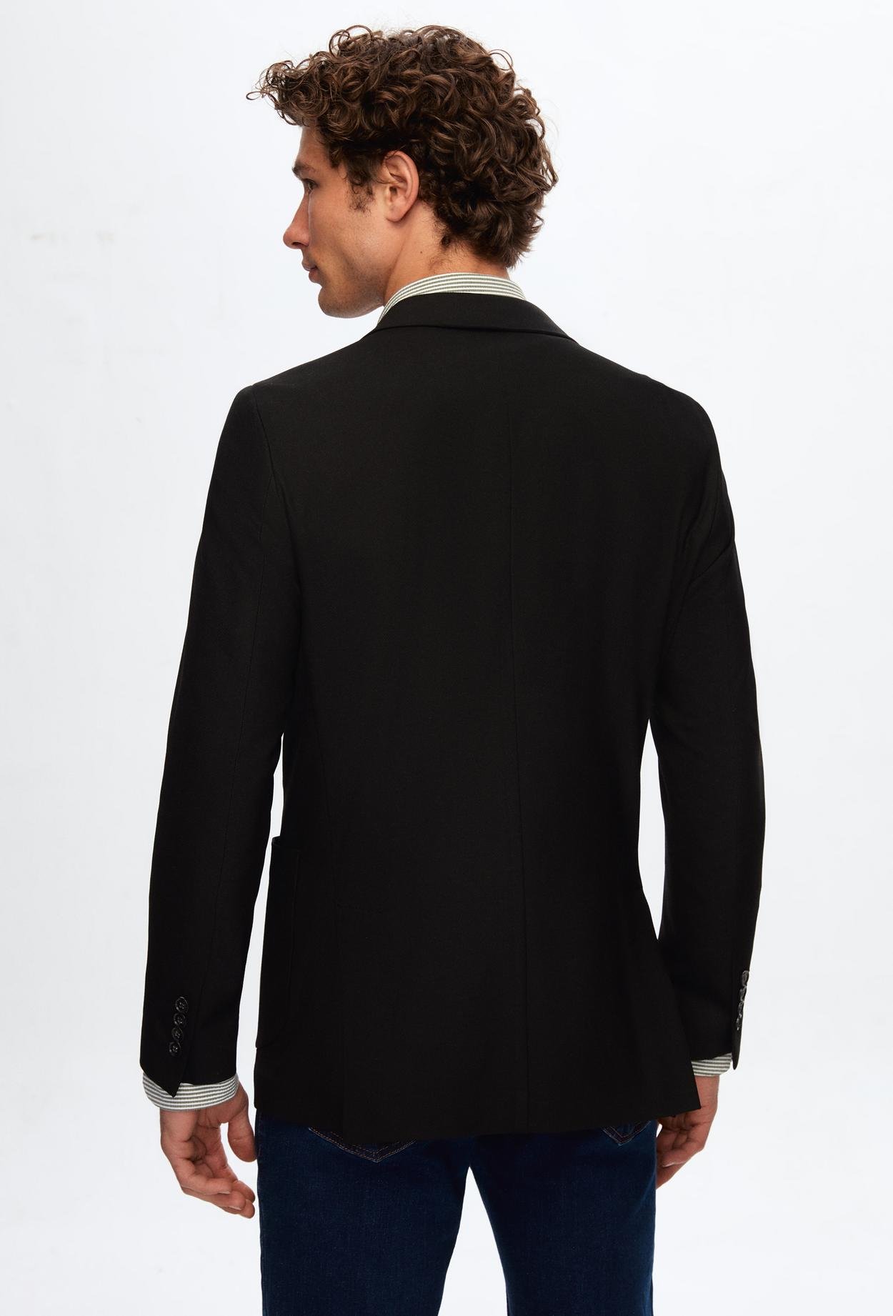 Twn Slim Fit Siyah Armürlü Blazer Kumaş Ceket