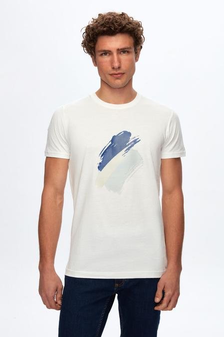 Twn Slim Fit Beyaz Baskılı %100 Pamuk T-Shirt - 8683218342074 | D'S Damat