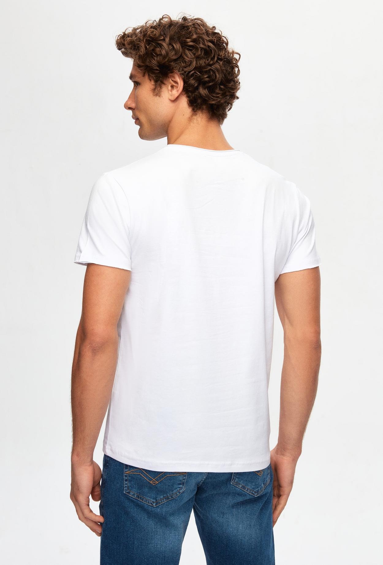 Twn Slim Fit Beyaz Düz Örgü Pamuklu Logo Baskılı T-Shirt