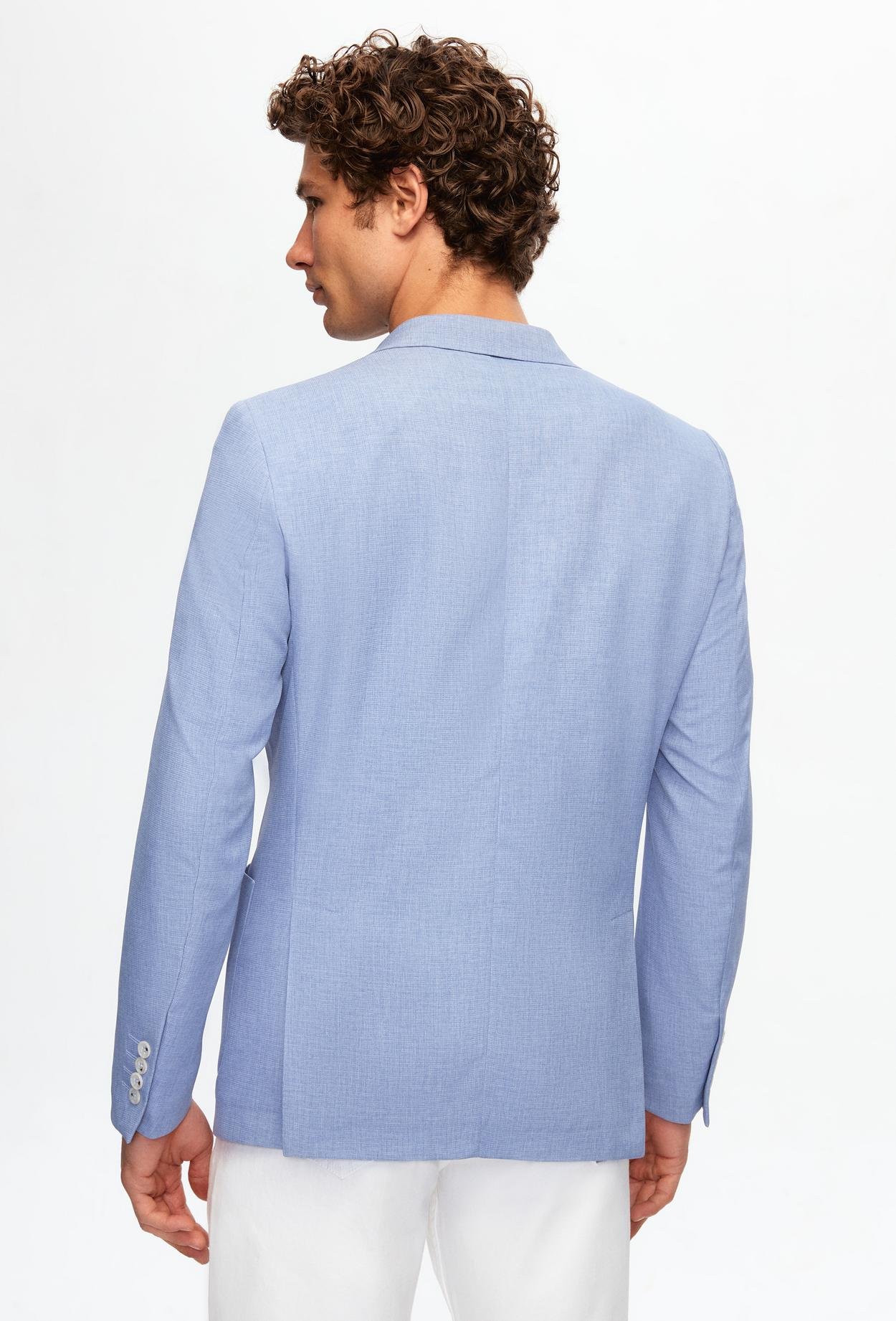 Twn Slim Fit Mavi Armürlü Blazer Kumaş Ceket