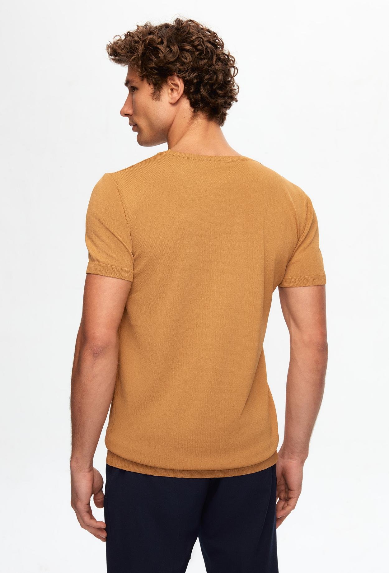 Twn Slim Fit Camel Düz Örgü Rayon Örme T-Shirt