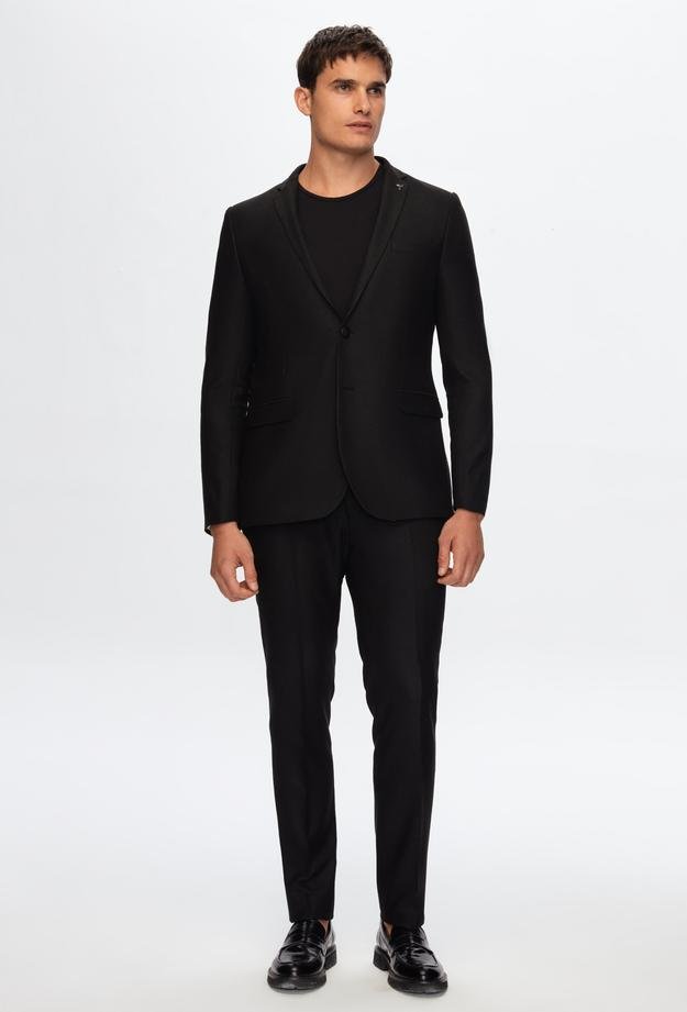 Tween Slim Fit Siyah Dokulu Viskon Karışımlı Takim Elbise - 8682365760526 | Damat Tween