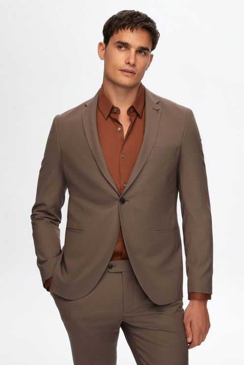 Tween Slim Fit Kahverengi Düz Yün Karişimli Takim Elbise - 8682365909956 | Damat Tween