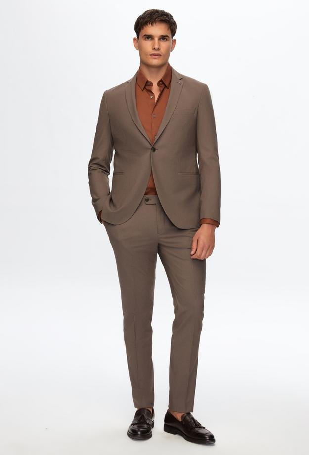 Tween Slim Fit Kahverengi Düz Yün Karişimli Takim Elbise - 8682365909949 | Damat Tween