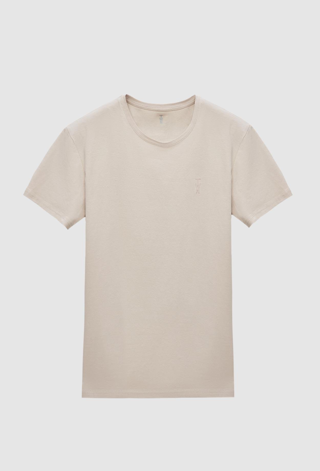 Twn Slim Fit Taş Düz Örgü Twn Logo Baskılı Strech Pamuklu T-Shirt