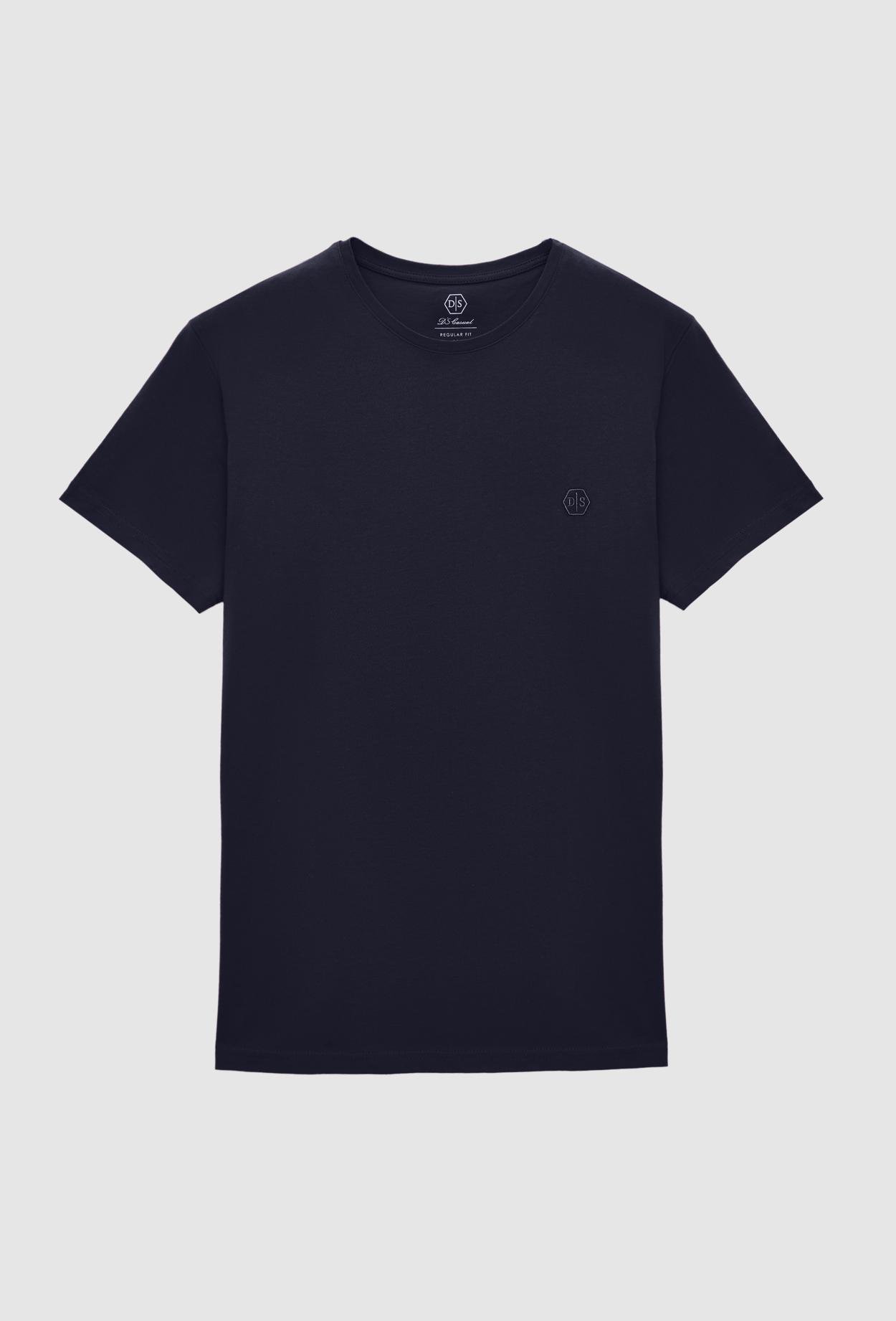 Ds Damat Regular Fit Lacivert Düz Örgü Nakışlı %100 Pamuk T-Shirt