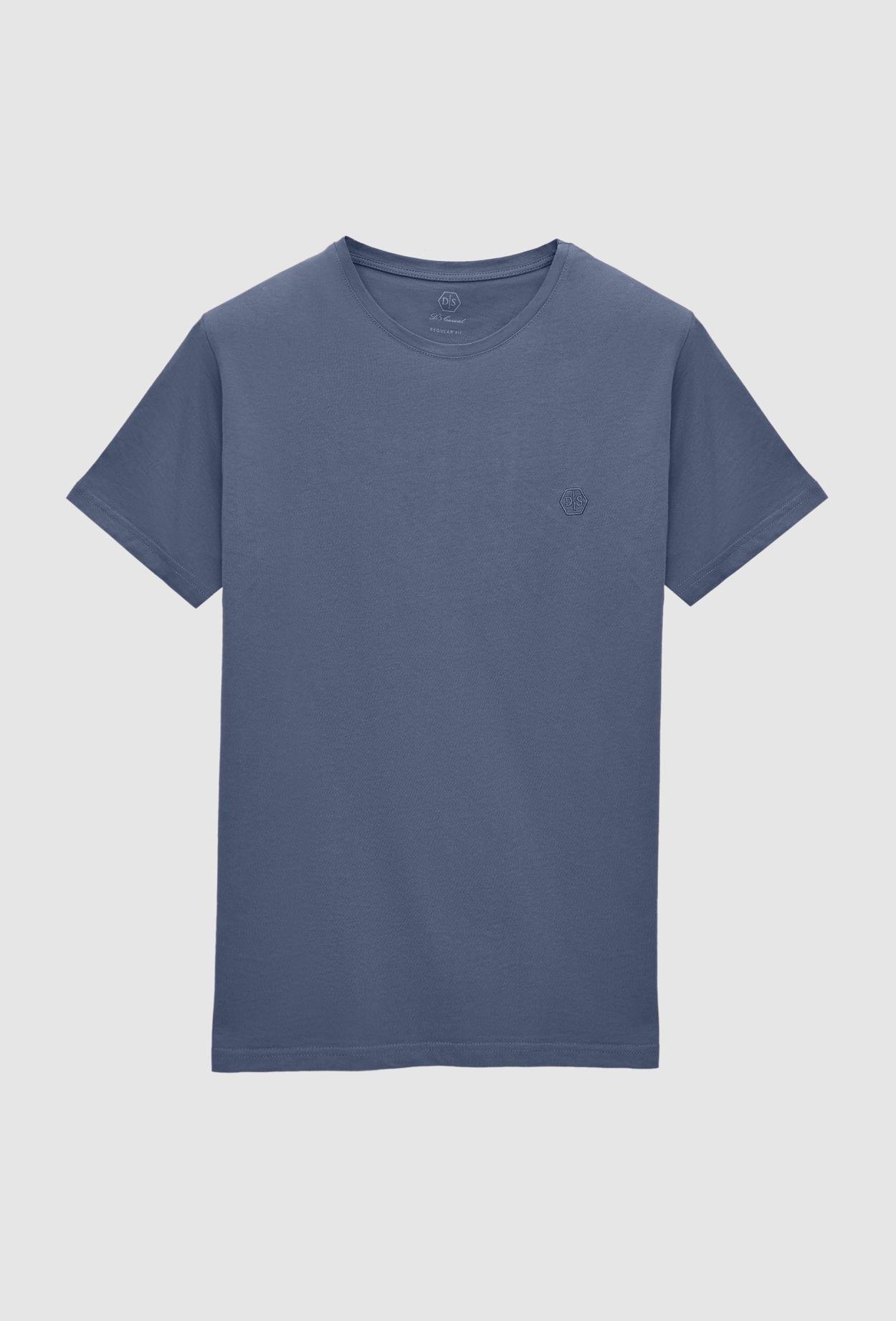 Ds Damat Regular Fit Füme Düz Örgü Nakışlı %100 Pamuk T-Shirt