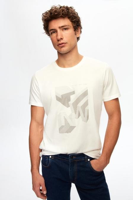 Twn Slim Fit Beyaz Baskılı %100 Pamuk T-Shirt - 8683218301439 | D'S Damat