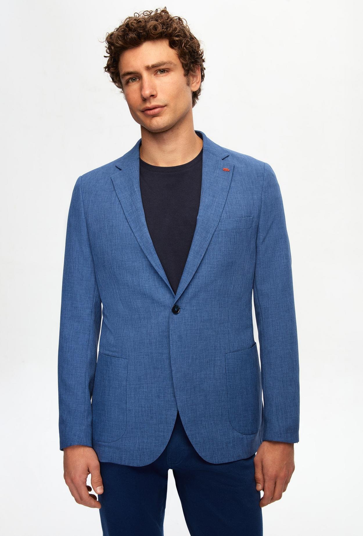 Twn Slim Fit Açık Mavi Armürlü Blazer Kumaş Ceket