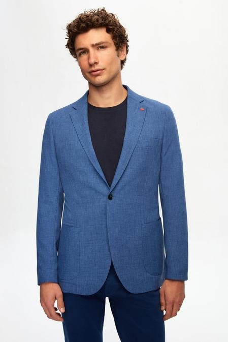 Twn Slim Fit Açık Mavi Armürlü Blazer Kumaş Ceket - 8683218343620 | D'S Damat