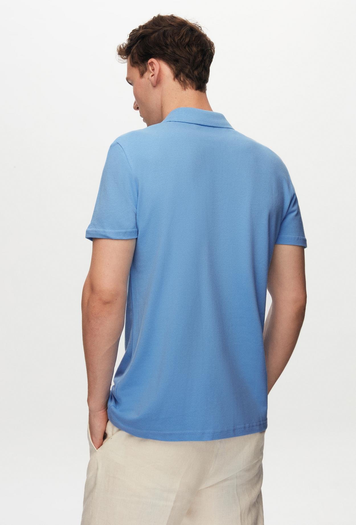 Ds Damat Regular Fit Mavi %100 Pamuk Polo Yaka Nakışlı T-Shirt