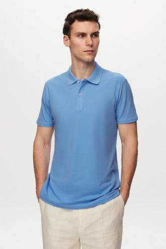 Ds Damat Regular Fit Mavi %100 Pamuk Polo Yaka Nakışlı T-Shirt - 8682060907356 | D'S Damat