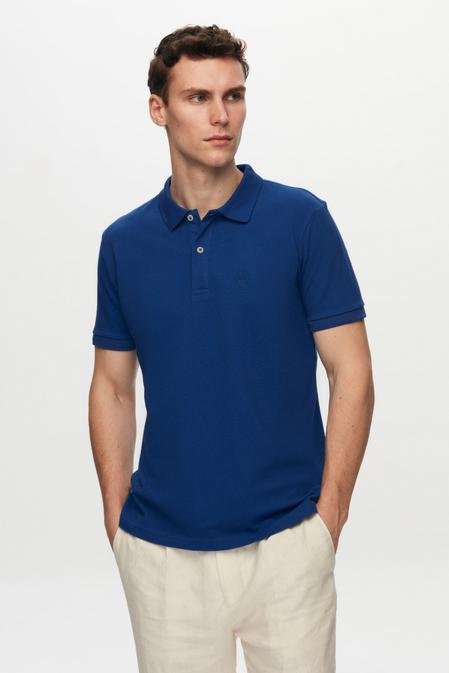 Ds Damat Regular Fit Saks Mavi %100 Pamuk Polo Yaka Nakışlı T-Shirt - 8682060907400 | D'S Damat