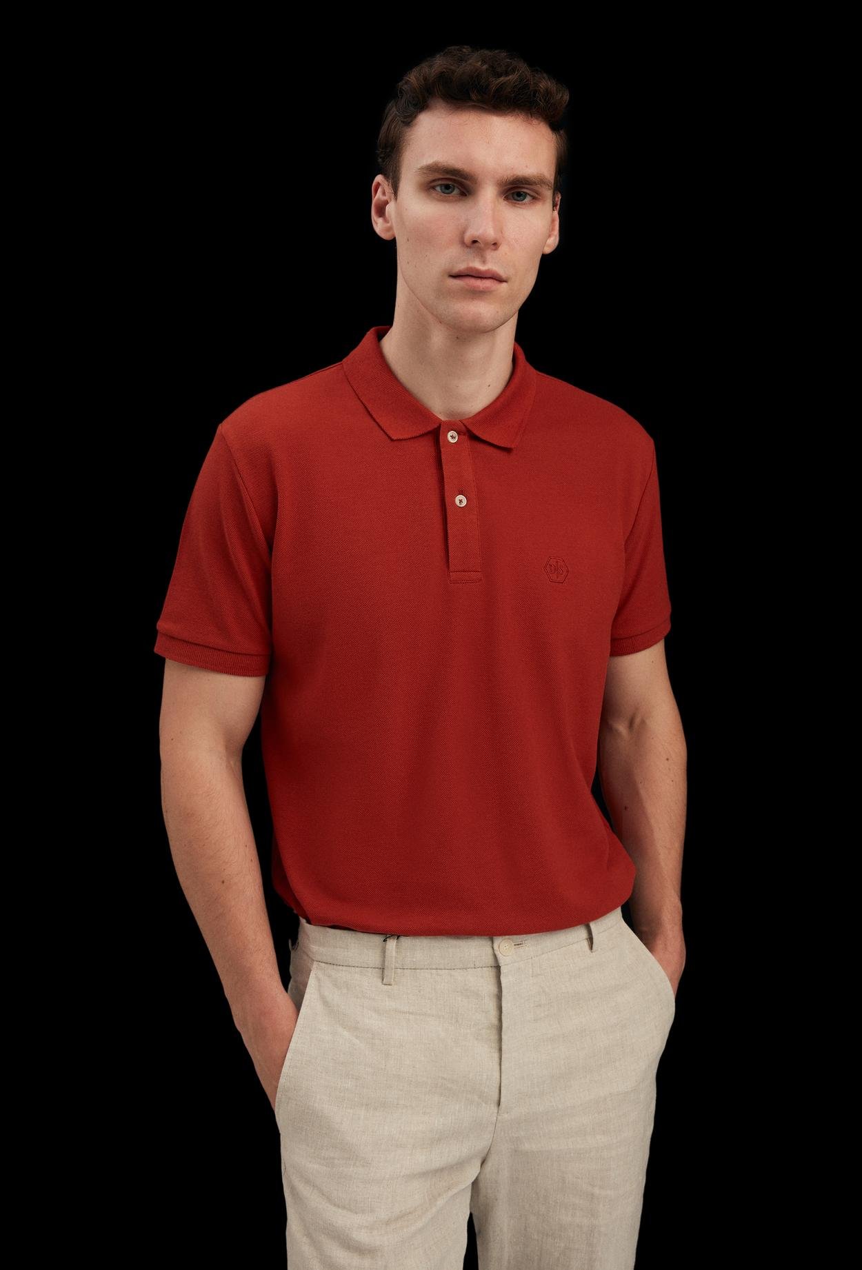 Ds Damat Regular Fit Tarçın %100 Pamuk Polo Yaka Nakışlı T-Shirt