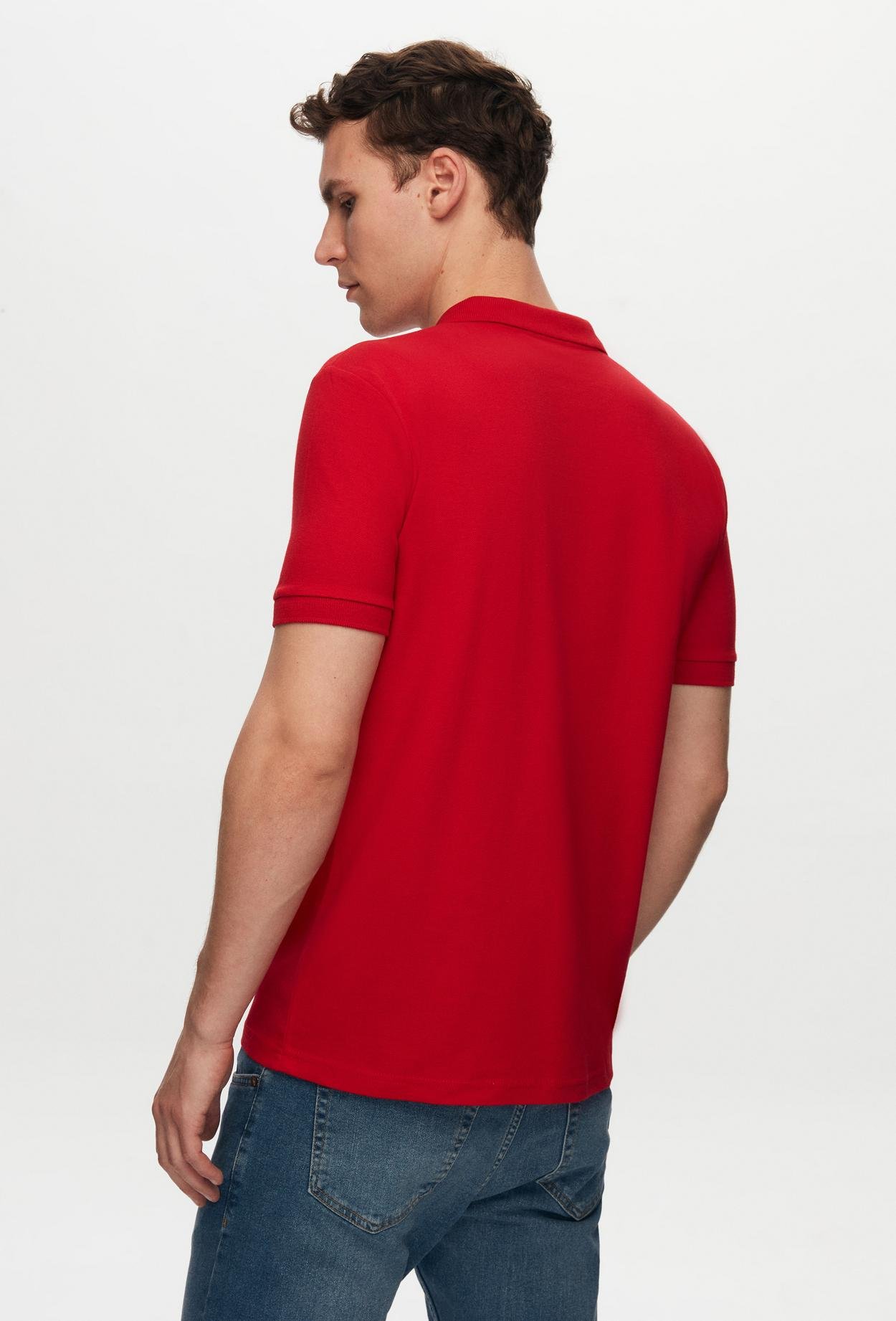 Ds Damat Regular Fit Kırmızı Pike Dokulu %100 Pamuk Polo Yaka Nakışlı T-Shirt