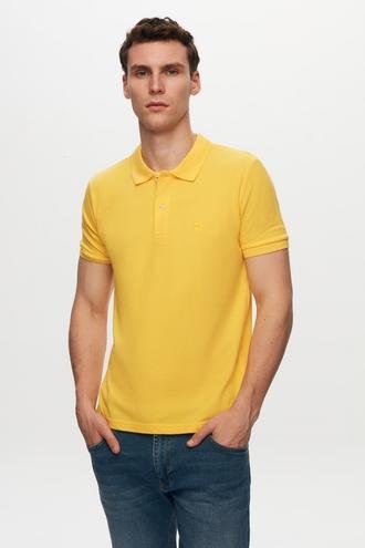 Ds Damat Regular Fit Sarı Pike Dokulu %100 Pamuk Polo Yaka Nakışlı T-Shirt - 6725695044224 | D'S Damat