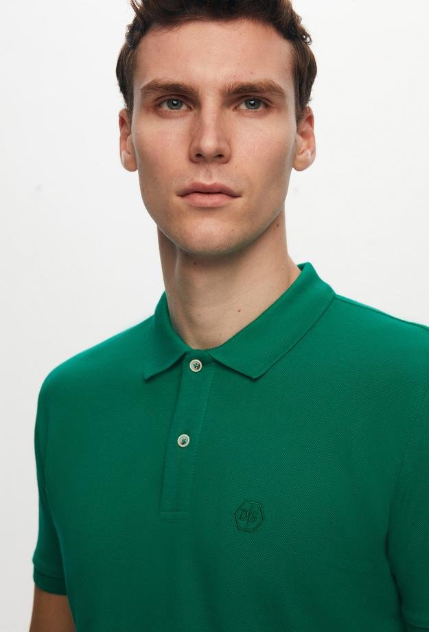 Ds Damat Regular Fit Yeşil %100 Pamuk Polo Yaka Nakışlı T-Shirt