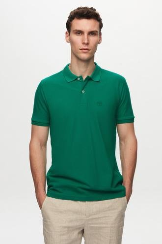 Ds Damat Regular Fit Yeşil %100 Pamuk Polo Yaka Nakışlı T-Shirt - 8682060907264 | D'S Damat