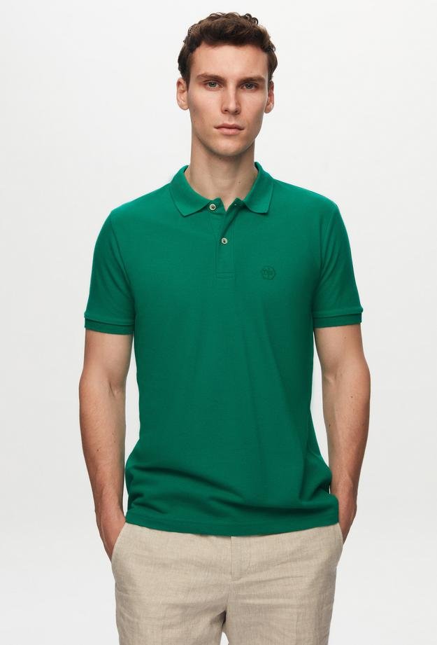 Ds Damat Regular Fit Yeşil %100 Pamuk Polo Yaka Nakışlı T-Shirt