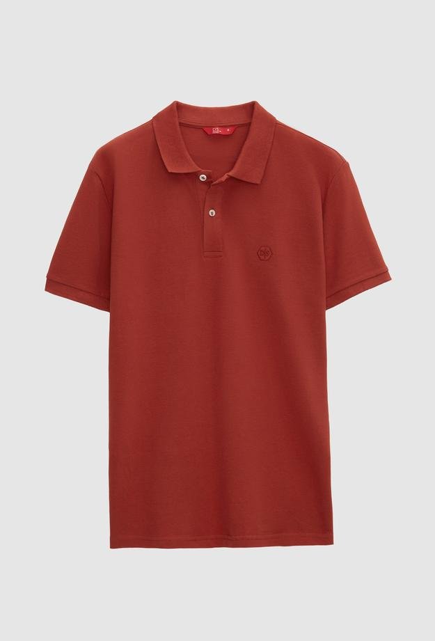 Ds Damat Regular Fit Tarçın %100 Pamuk Polo Yaka Nakışlı T-Shirt