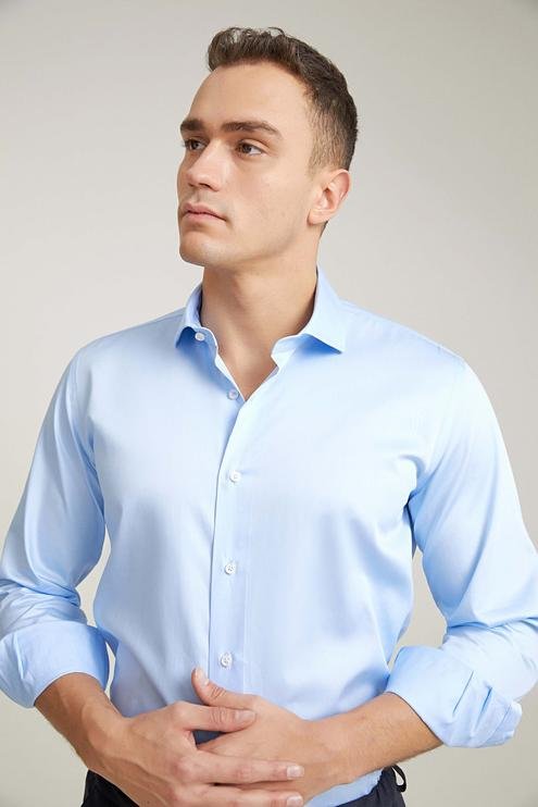 Damat Slim Fit Açık Mavi Düz %100 Pamuk Gömlek - 8683408085835 | Damat Tween